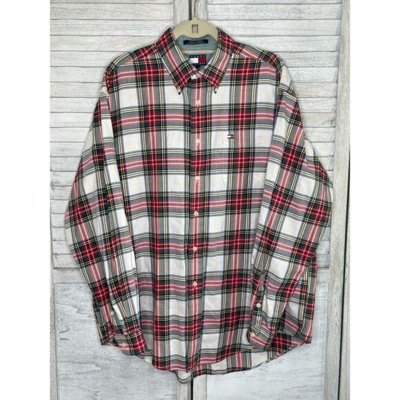 Tommy Hilfiger Tartan Plaid Flannel Button Down Shirt Size Large - Picture 1 of 6